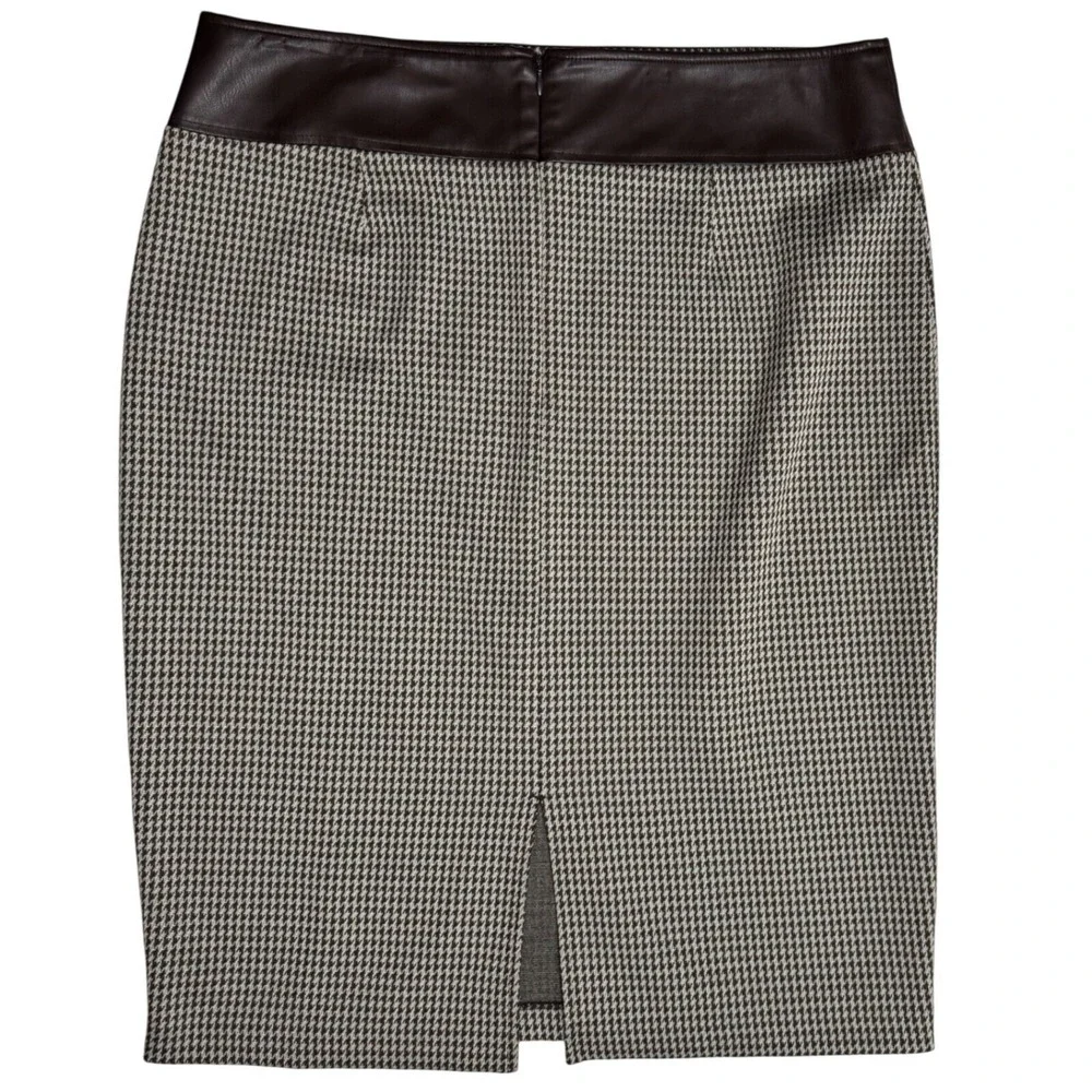 NWT Lauren Ralph Lauren Pencil Skirt 14 Houndstooth Stretchy Career Faux Leather